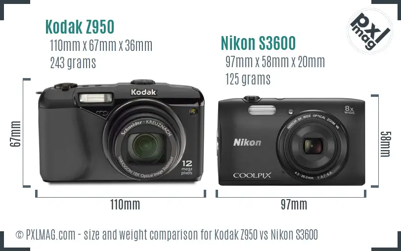 Kodak Z950 vs Nikon S3600 size comparison