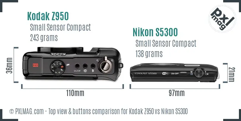 Kodak Z950 vs Nikon S5300 top view buttons comparison Kodak Z950 vs Nikon S5300 top view buttons comparison