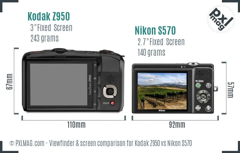 Kodak Z950 vs Nikon S570 Screen and Viewfinder comparison