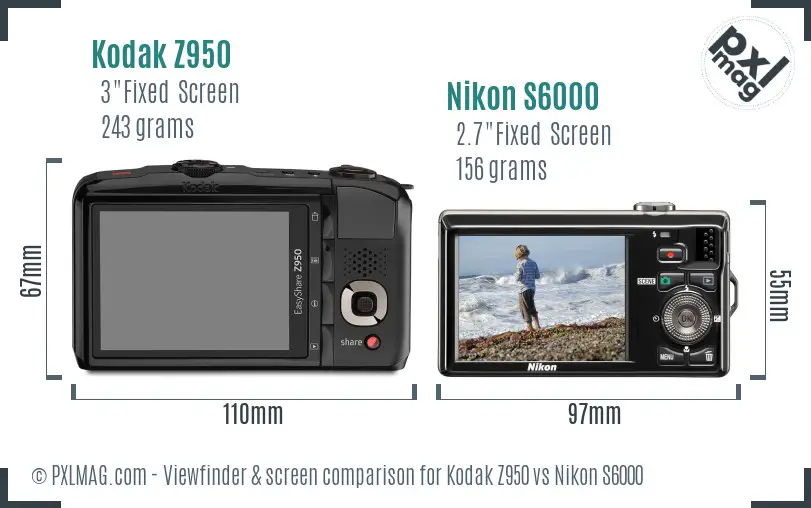 Kodak Z950 vs Nikon S6000 Screen and Viewfinder comparison