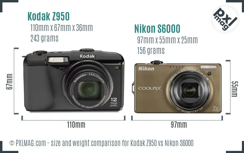 Kodak Z950 vs Nikon S6000 size comparison Kodak Z950 vs Nikon S6000 size comparison