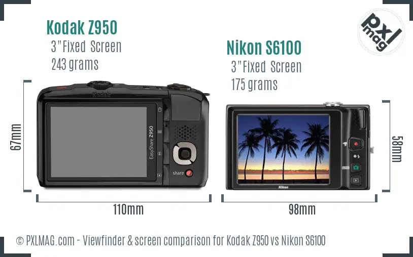 Kodak Z950 vs Nikon S6100 Screen and Viewfinder comparison