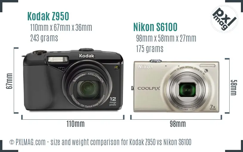 Kodak Z950 vs Nikon S6100 size comparison