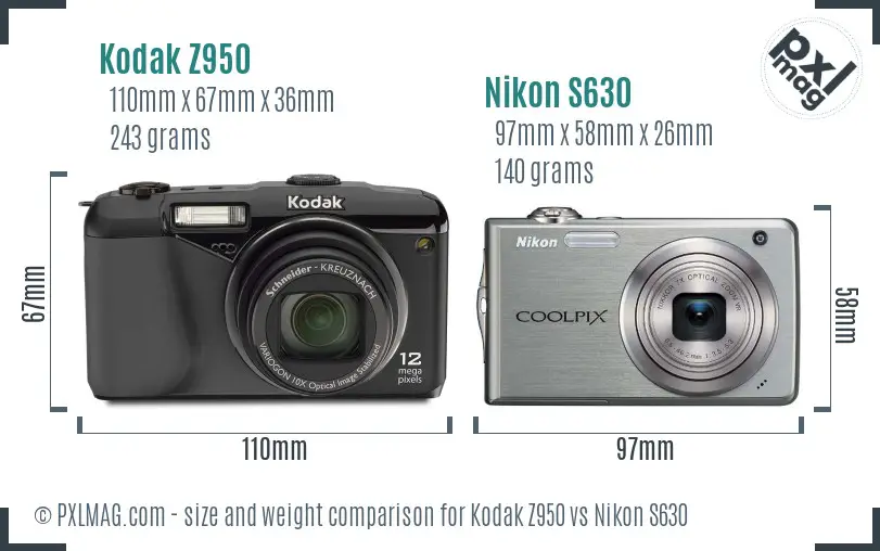 Kodak Z950 vs Nikon S630 size comparison