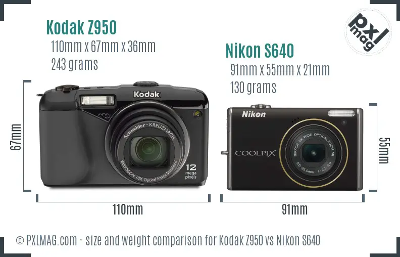 Kodak Z950 vs Nikon S640 size comparison