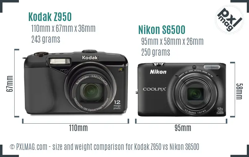Kodak Z950 vs Nikon S6500 size comparison
