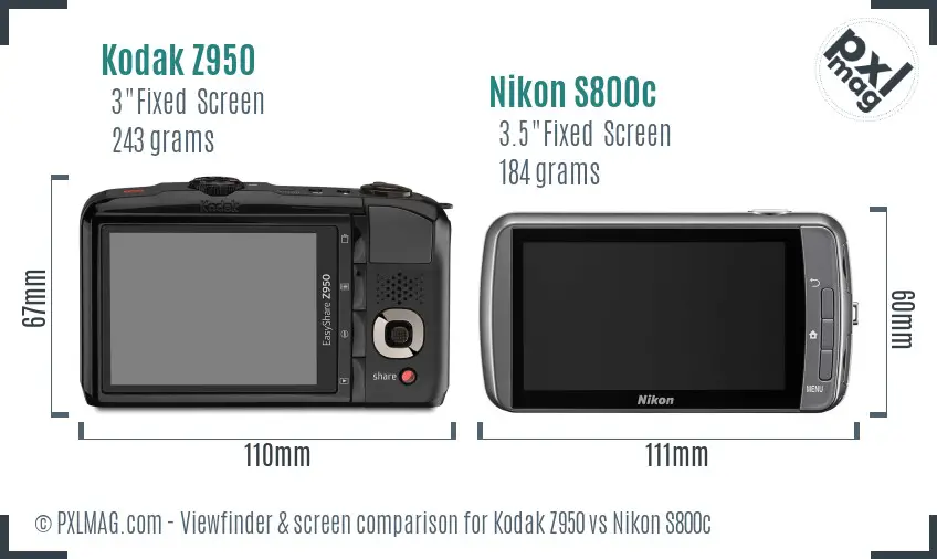 Kodak Z950 vs Nikon S800c Screen and Viewfinder comparison