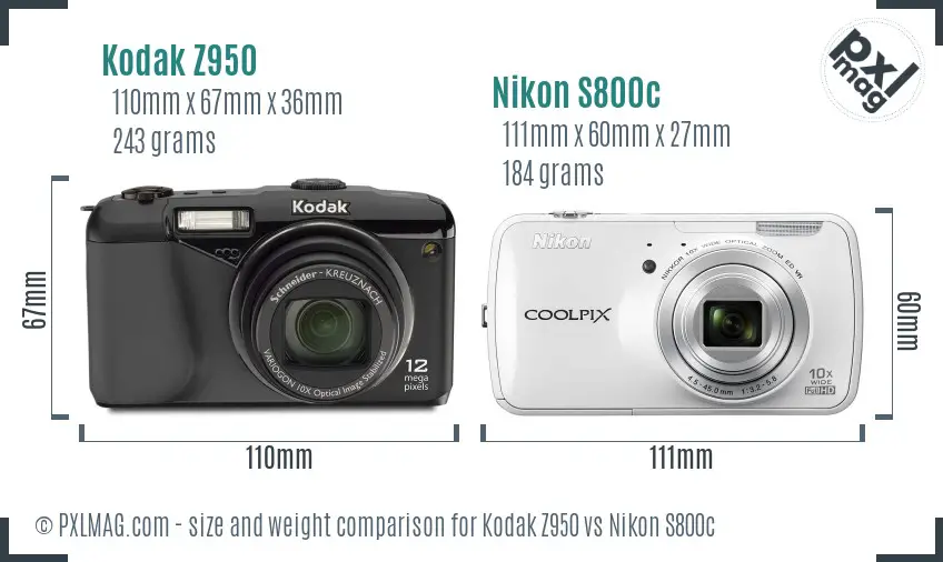 Kodak Z950 vs Nikon S800c size comparison