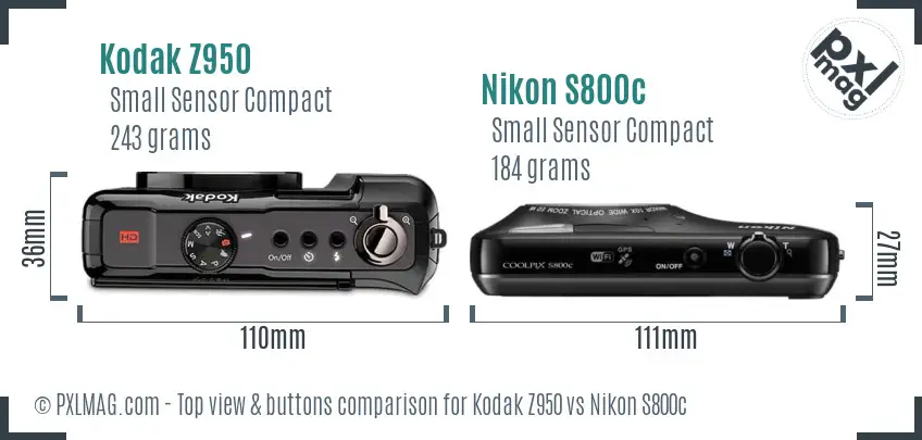 Kodak Z950 vs Nikon S800c top view buttons comparison