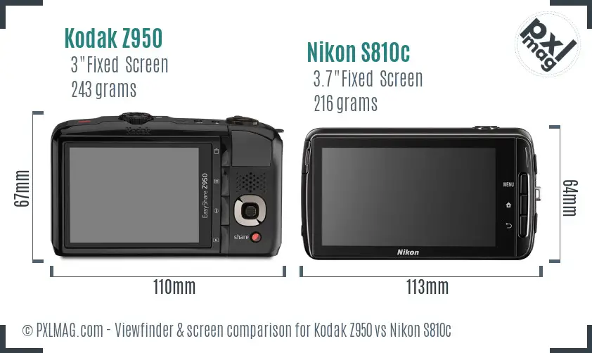 Kodak Z950 vs Nikon S810c Screen and Viewfinder comparison