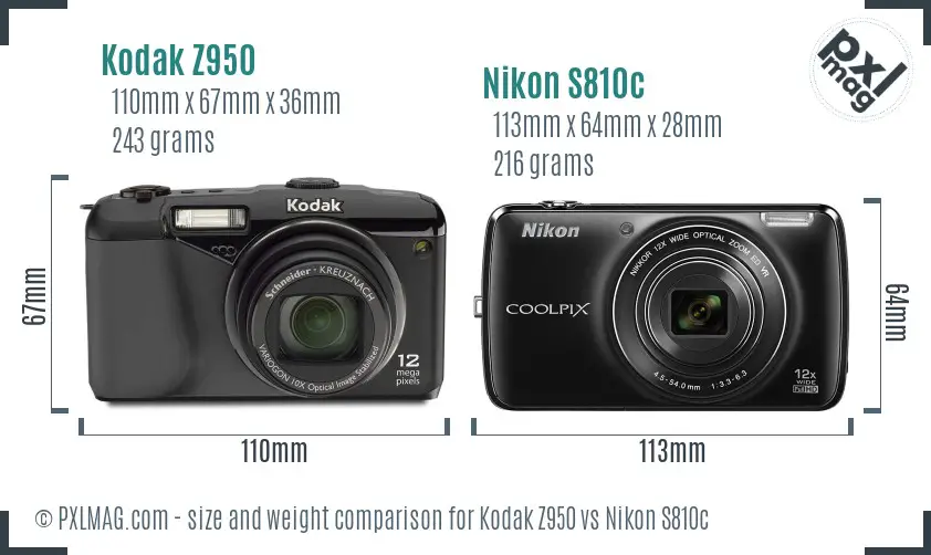 Kodak Z950 vs Nikon S810c size comparison