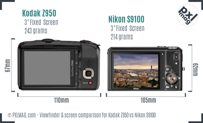 Kodak Z950 vs Nikon S9100 Screen and Viewfinder comparison