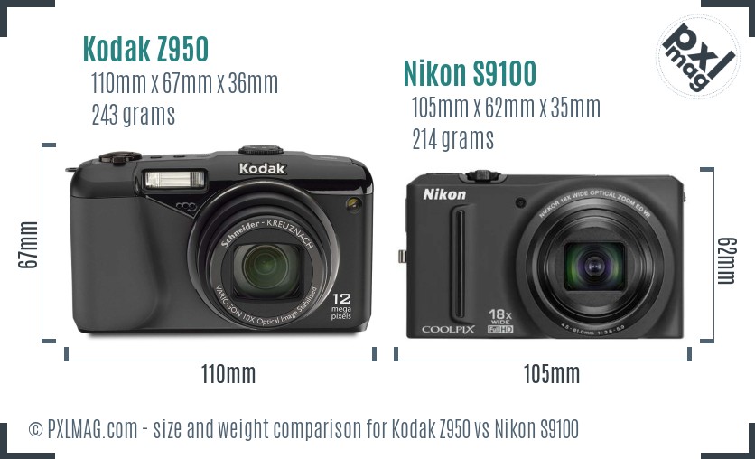 Kodak Z950 vs Nikon S9100 size comparison Kodak Z950 vs Nikon S9100 size comparison