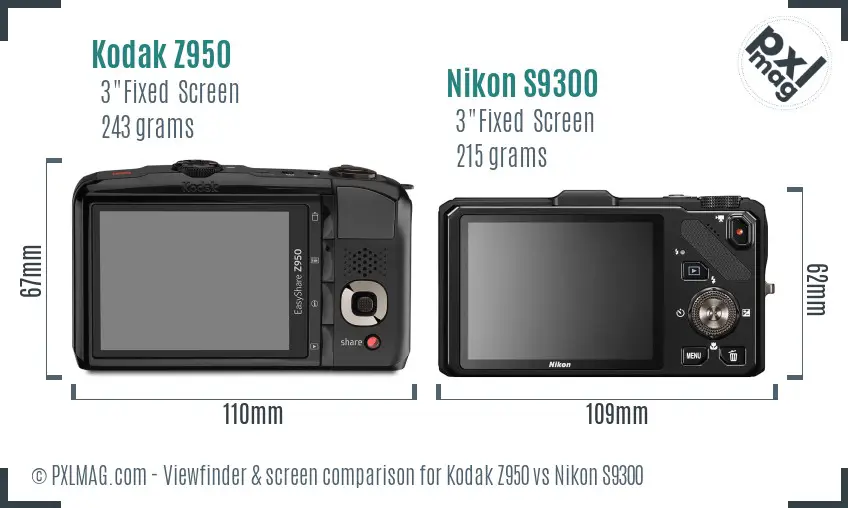 Kodak Z950 vs Nikon S9300 Screen and Viewfinder comparison