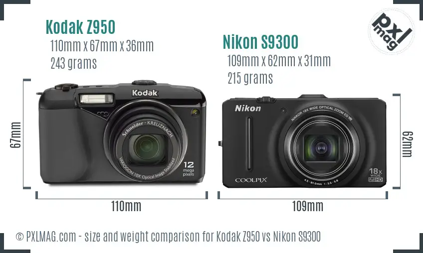 Kodak Z950 vs Nikon S9300 size comparison