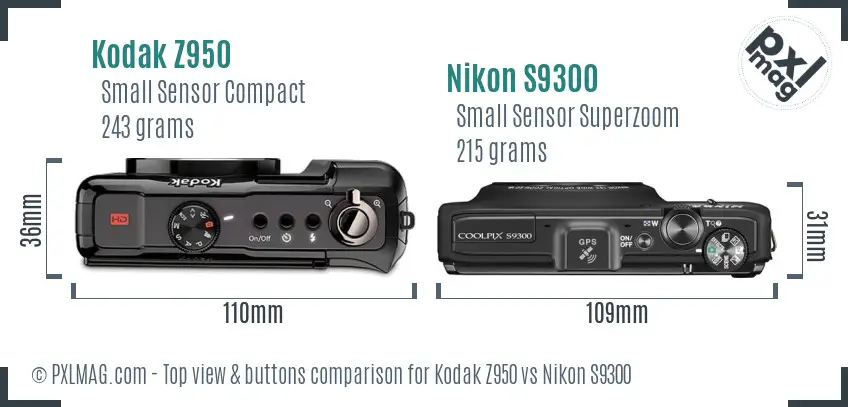 Kodak Z950 vs Nikon S9300 top view buttons comparison