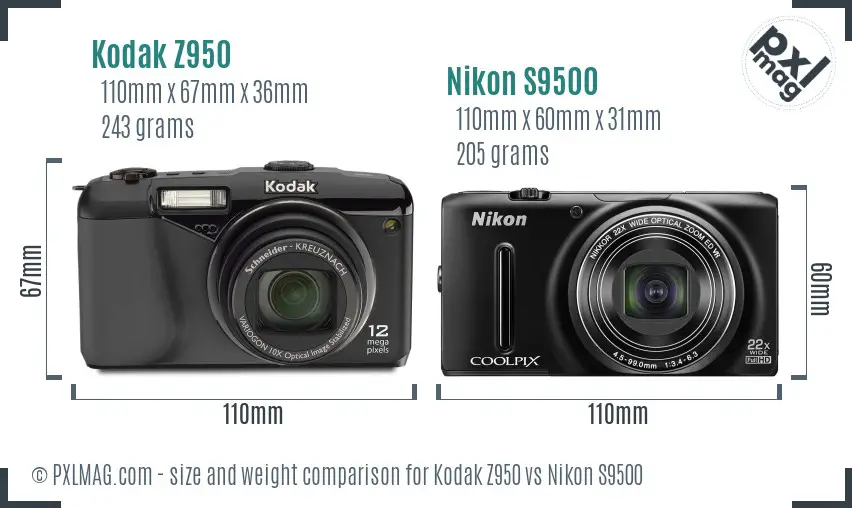 Kodak Z950 vs Nikon S9500 size comparison