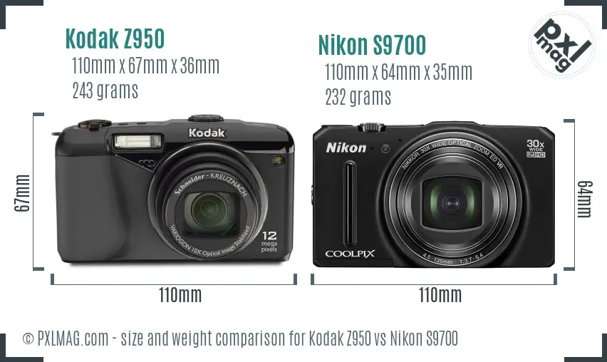 Kodak Z950 vs Nikon S9700 size comparison