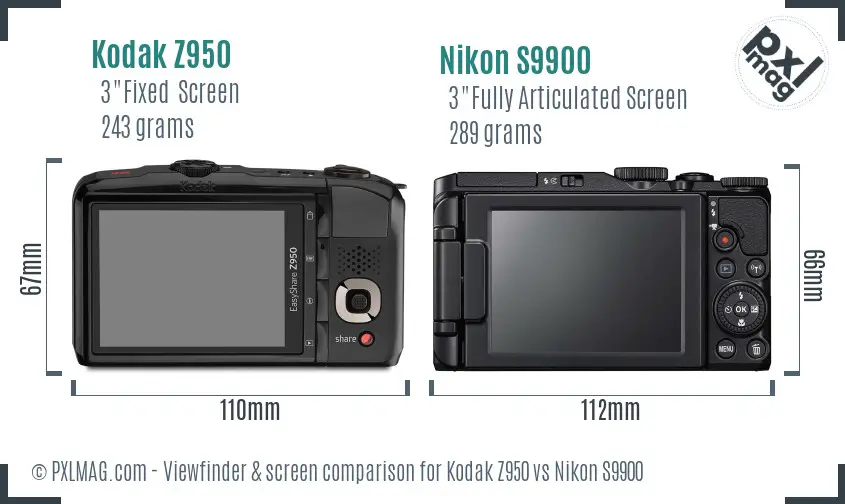 Kodak Z950 vs Nikon S9900 Screen and Viewfinder comparison
