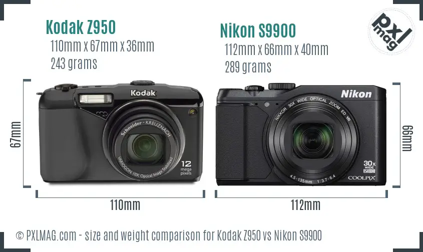 Kodak Z950 vs Nikon S9900 size comparison
