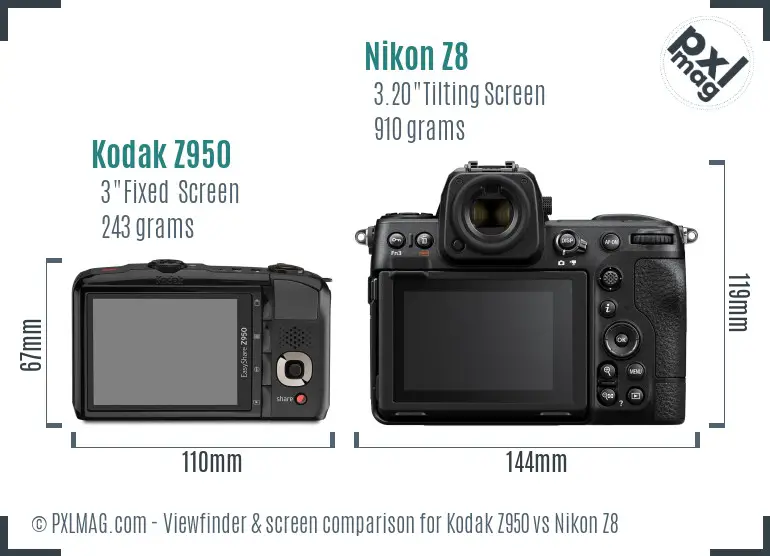 Kodak Z950 vs Nikon Z8 Screen and Viewfinder comparison