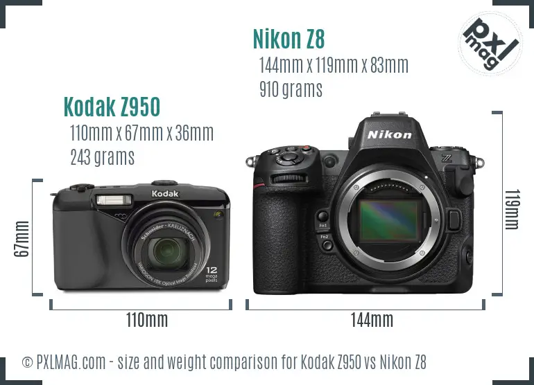 Kodak Z950 vs Nikon Z8 size comparison
