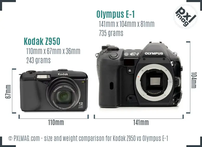Kodak Z950 vs Olympus E-1 size comparison