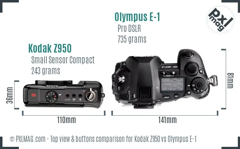 Kodak Z950 vs Olympus E-1 top view buttons comparison