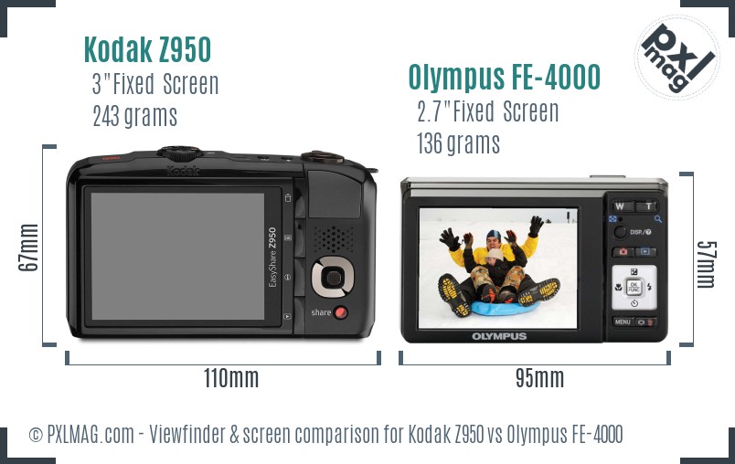 Kodak Z950 vs Olympus FE-4000 Screen and Viewfinder comparison