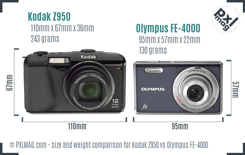 Kodak Z950 vs Olympus FE-4000 size comparison