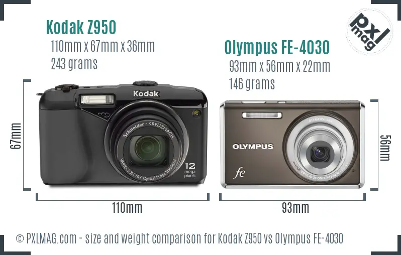 Kodak Z950 vs Olympus FE-4030 size comparison