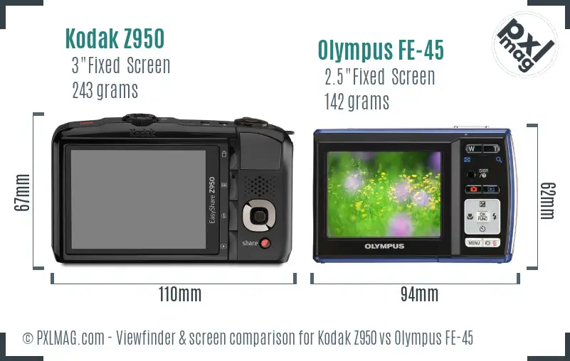 Kodak Z950 vs Olympus FE-45 Screen and Viewfinder comparison