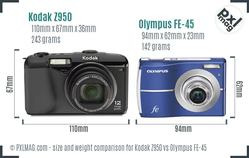 Kodak Z950 vs Olympus FE-45 size comparison