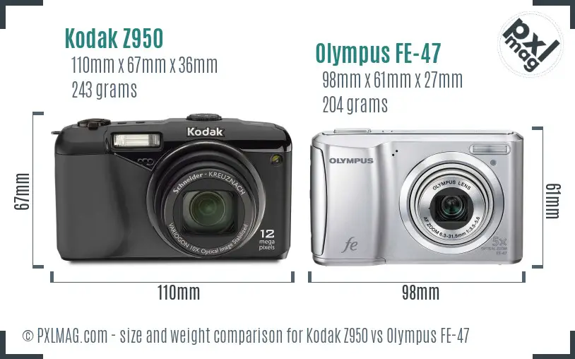 Kodak Z950 vs Olympus FE-47 size comparison Kodak Z950 vs Olympus FE-47 size comparison