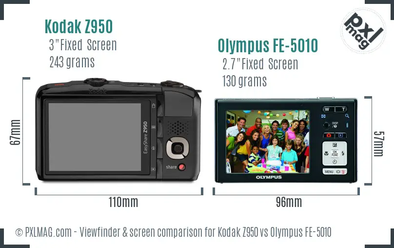 Kodak Z950 vs Olympus FE-5010 Screen and Viewfinder comparison