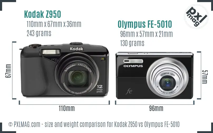 Kodak Z950 vs Olympus FE-5010 size comparison