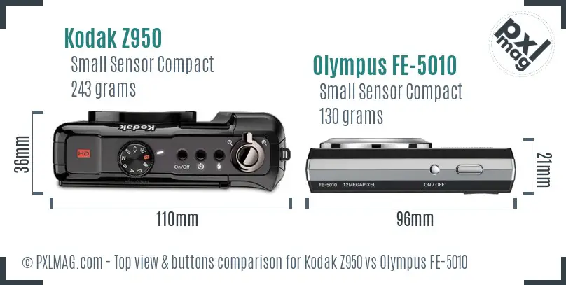 Kodak Z950 vs Olympus FE-5010 top view buttons comparison