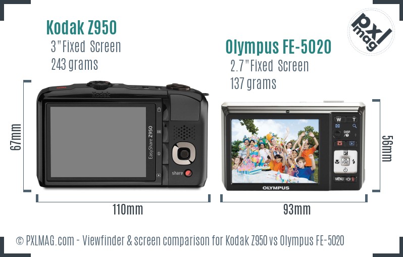 Kodak Z950 vs Olympus FE-5020 Screen and Viewfinder comparison