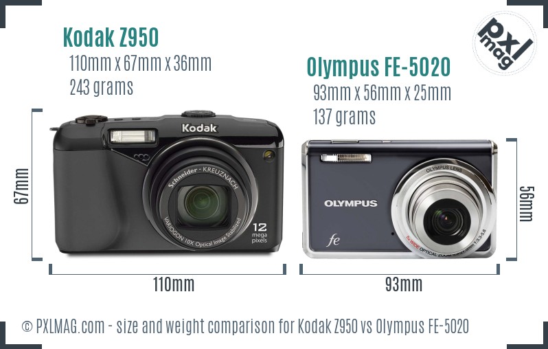 Kodak Z950 vs Olympus FE-5020 size comparison
