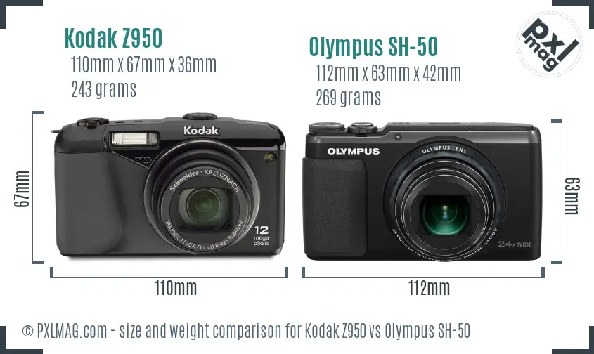 Kodak Z950 vs Olympus SH-50 size comparison