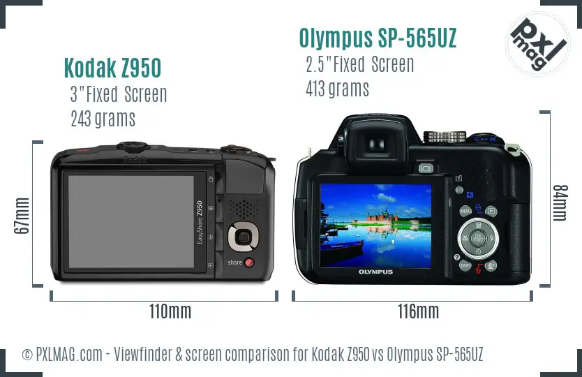 Kodak Z950 vs Olympus SP-565UZ Screen and Viewfinder comparison Kodak Z950 vs Olympus SP-565UZ Screen and Viewfinder comparison