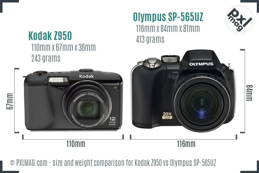 Kodak Z950 vs Olympus SP-565UZ size comparison Kodak Z950 vs Olympus SP-565UZ size comparison