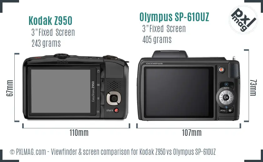 Kodak Z950 vs Olympus SP-610UZ Screen and Viewfinder comparison Kodak Z950 vs Olympus SP-610UZ Screen and Viewfinder comparison