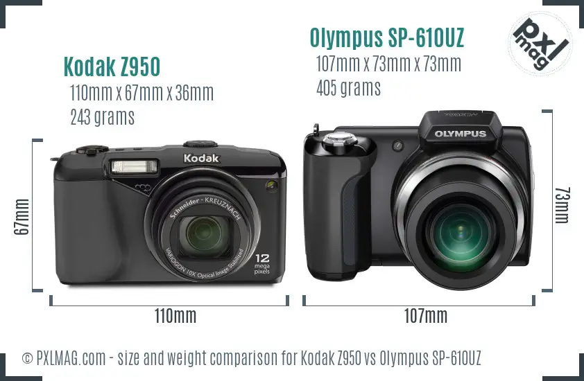 Kodak Z950 vs Olympus SP-610UZ size comparison Kodak Z950 vs Olympus SP-610UZ size comparison