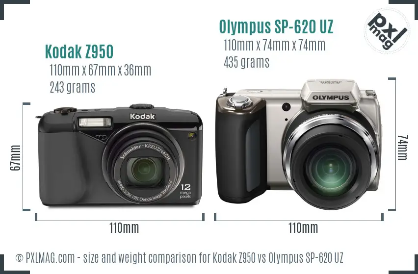 Kodak Z950 vs Olympus SP-620 UZ size comparison