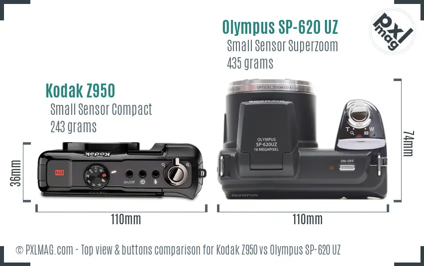 Kodak Z950 vs Olympus SP-620 UZ top view buttons comparison