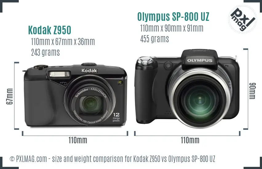 Kodak Z950 vs Olympus SP-800 UZ size comparison