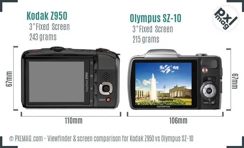 Kodak Z950 vs Olympus SZ-10 Screen and Viewfinder comparison