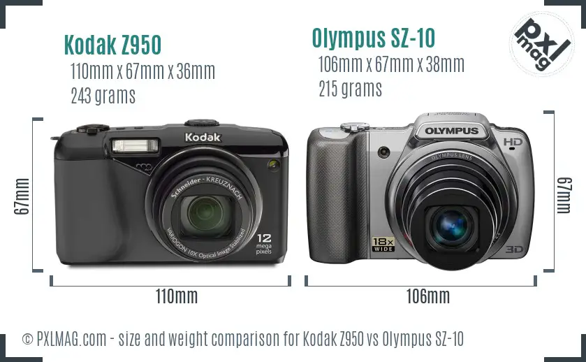 Kodak Z950 vs Olympus SZ-10 size comparison