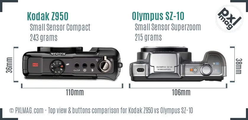 Kodak Z950 vs Olympus SZ-10 top view buttons comparison